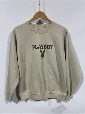 PLAYBOY Men’s Crewneck Sweatshirt in Beige with Brown Logo